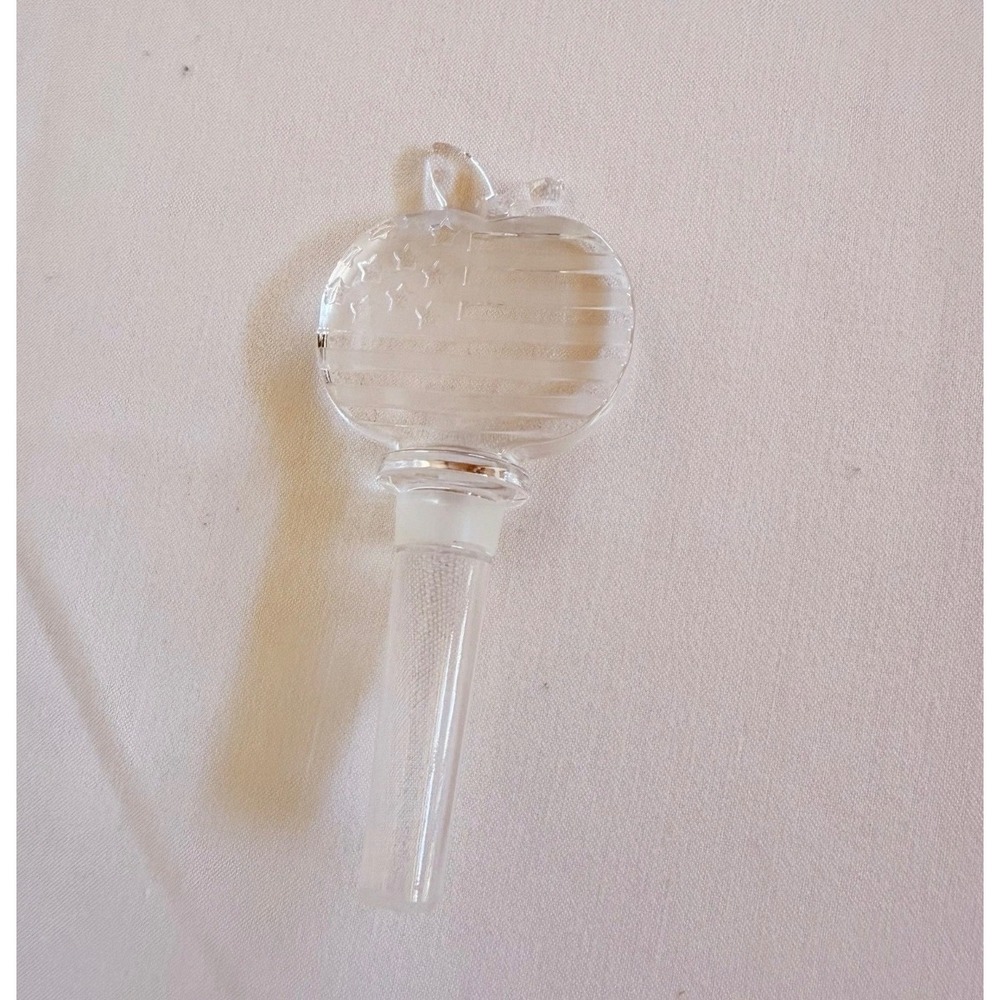 Clear Glass Apple Wine Bottle Stopper American Flag Stars Stripes Patriotic